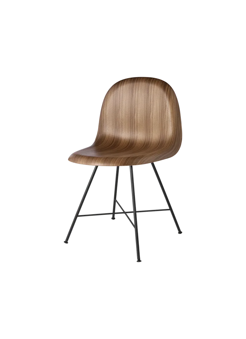GUBI 3D Dining Chair, Un-Upholstered by GUBI in American Walnut Semi Matt Lacquered, Black Semi Matt Base, Center base – product photo
