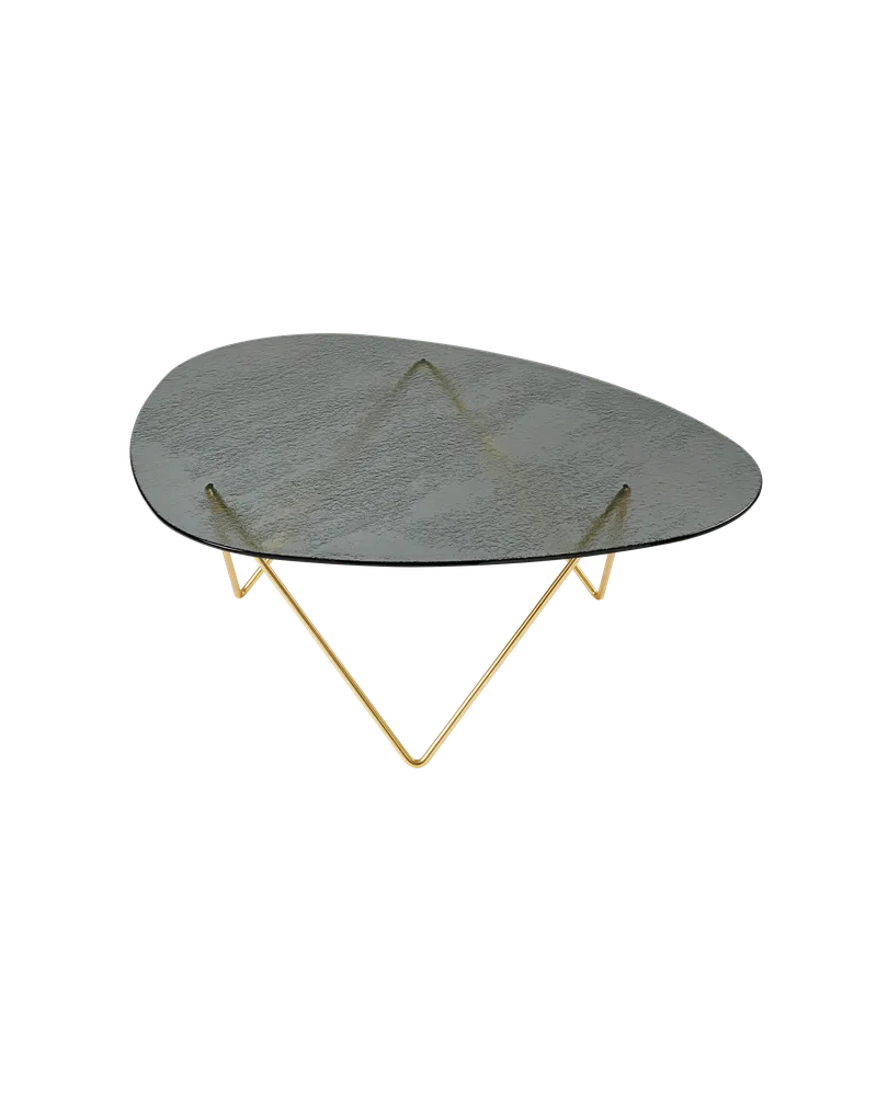 Pedrera Coffee Table by GUBI in Smoke Structured Glass, Brass Semi Matt – product photo