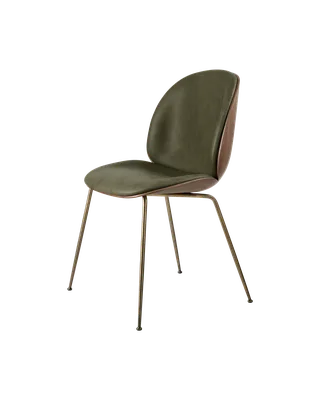 Beetle Dining Chair, 3D Veneer & Front Upholstered by GUBI in Soft Leather, GUBI (Army, Standard), Antique Brass, American Walnut Semi Matt Lacquered, GLOBAL – product photo 7 of 7