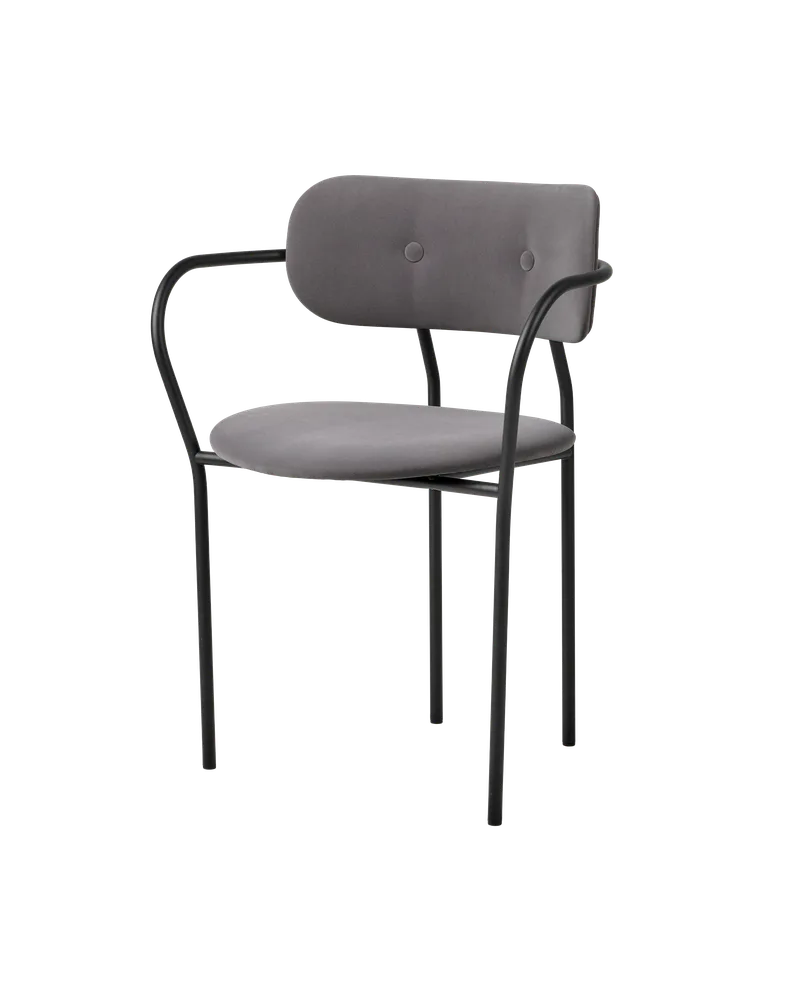 Coco Dining Armchair, Fully Upholstered by GUBI in Sunday, Dedar (025, Standard), Matt Black – product photo