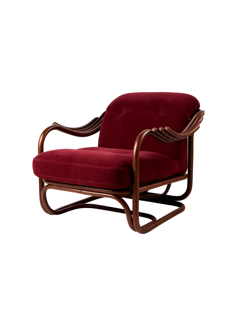 Poltrona Tria Lounge Chair de GUBI en Fustagno, GUBI (006, Standard), Dark Rattan – photo du produit