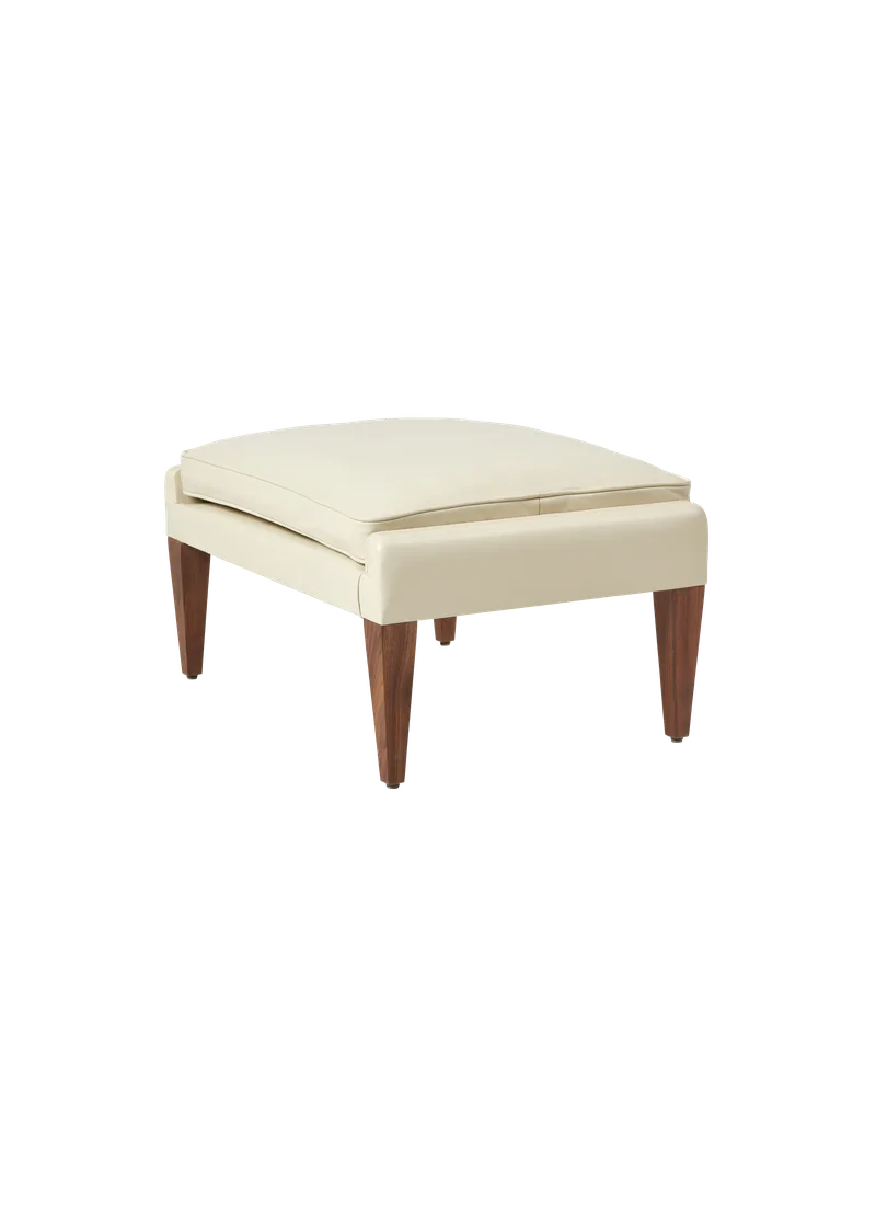 V11 Ottoman by GUBI in Smooth leather, GUBI (Cream, Standard), Solid American Walnut (Oiled) – product photo