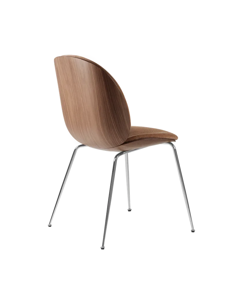 Beetle Dining Chair, 3D Veneer & Front Upholstered by GUBI in Belsuede Special FR, Dedar (132, Standard), Chrome, American Walnut Semi Matt Lacquered, EU – product photo 2 of 3