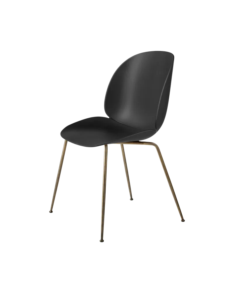 Beetle Dining Chair, Un-Upholstered von GUBI in Black, Conic base, Antique Brass – Produktfoto 3 von 3
