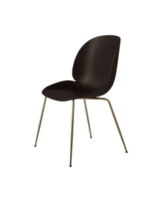 Beetle Dining Chair, Un-Upholstered von GUBI in Mocha Brown, Conic base, Antique Brass – Produktfoto 3 von 3