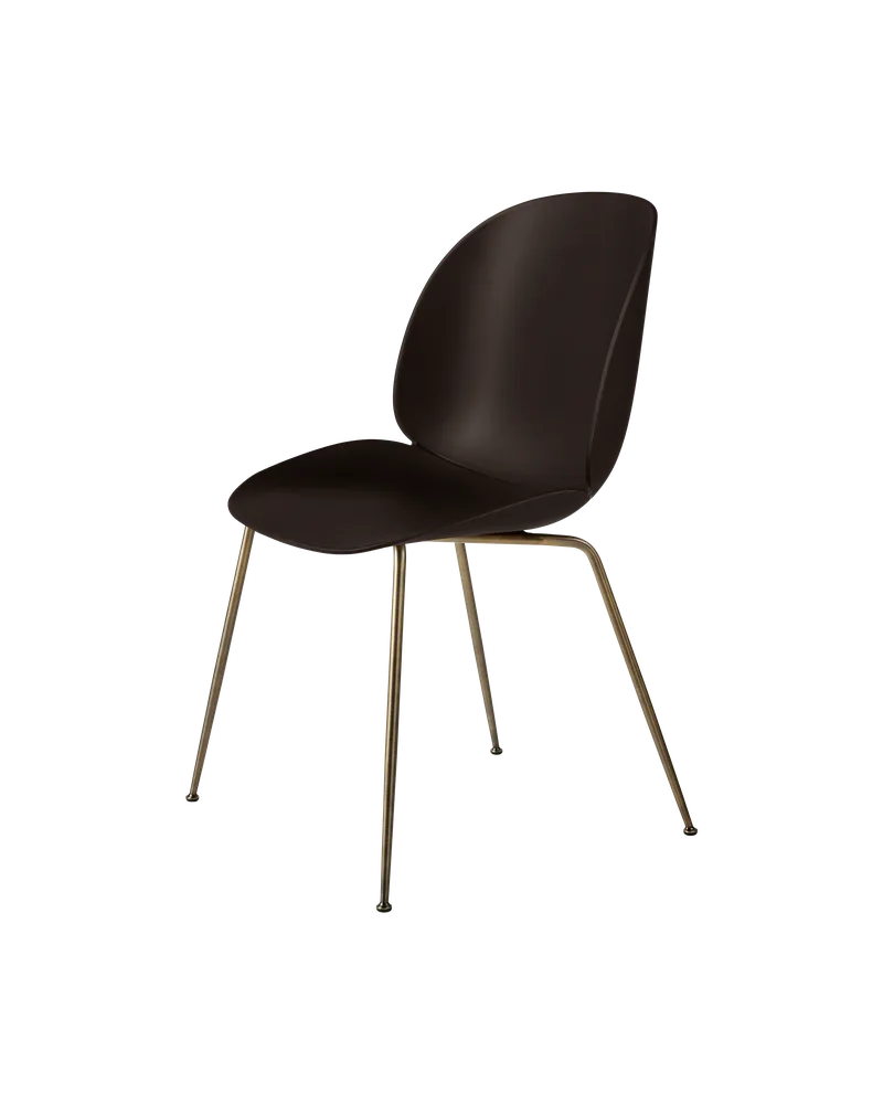 Beetle Dining Chair, Un-Upholstered von GUBI in Mocha Brown, Conic base, Antique Brass – Produktfoto 3 von 3