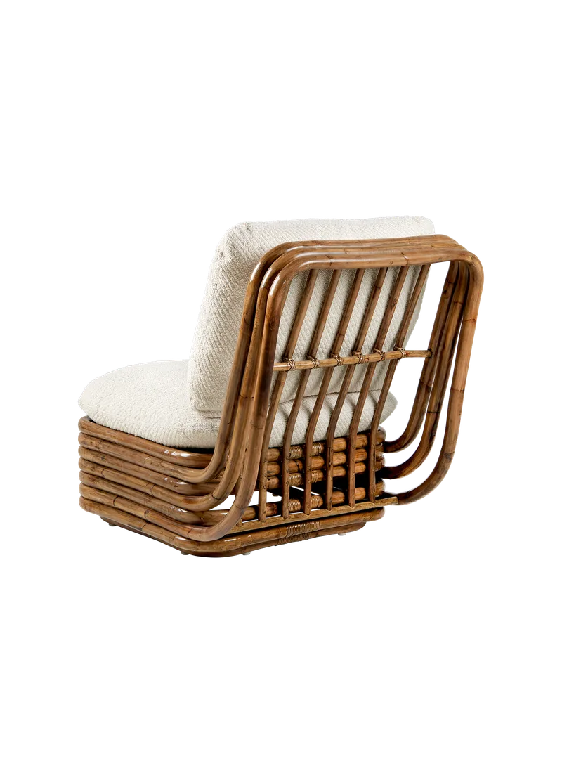 Bohemian 72 Lounge Chair von GUBI in Lupo Special Diagonal Bouclé, Dedar (007, Standard), Rattan – Produktfoto 2 von 5