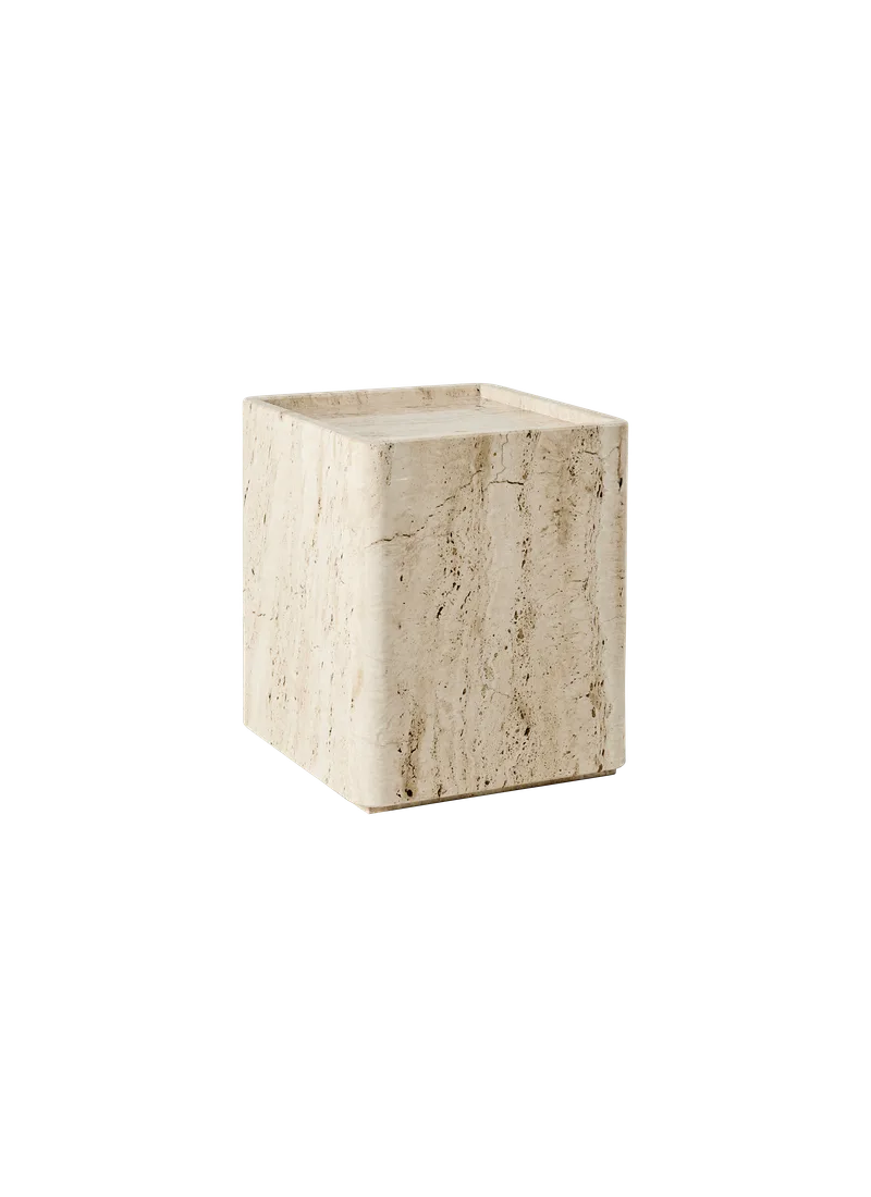 Pietra, Side Table by GUBI in Neutral White Travertine, Small – product photo