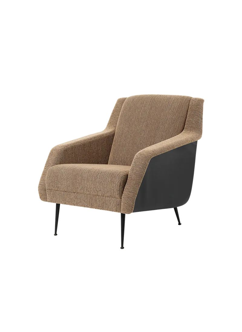 CDC.1 Lounge Chair, Fully Upholstered von GUBI in Boucle, GUBI (005, Standard), Soft Leather, GUBI (Black, Standard), Black base – Produktfoto
