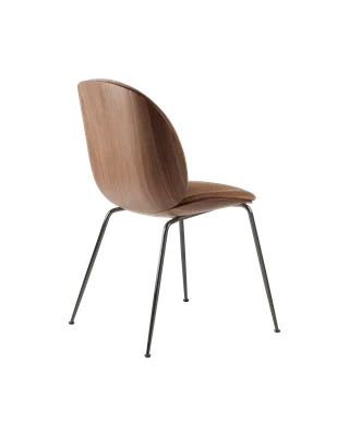 Beetle Dining Chair, 3D Veneer & Front Upholstered by GUBI in Belsuede Special FR, Dedar (132, Standard), Black Chrome, American Walnut Semi Matt Lacquered, EU – product photo 2 of 3