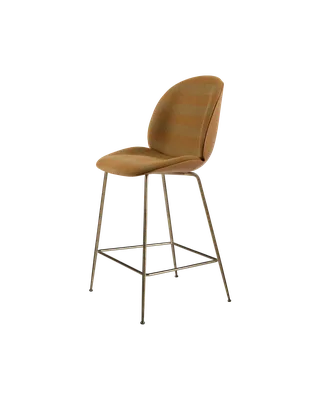Beetle Counter Chair, 3D Veneer & Front Upholstered van GUBI in Amber Brown, Antique Brass, Kvadrat Sahco, Acca Stripe 0131 – productfoto 4 van 4