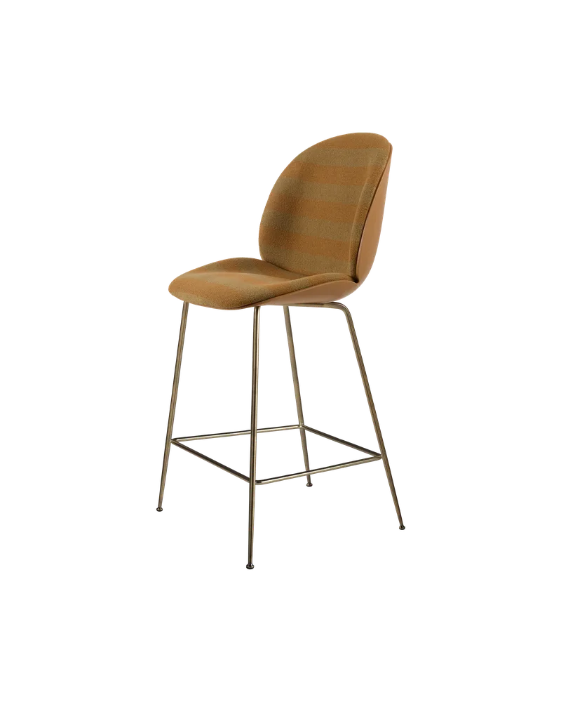 Beetle Counter Chair, 3D Veneer & Front Upholstered van GUBI in Amber Brown, Antique Brass, Kvadrat Sahco, Acca Stripe 0131 – productfoto 4 van 4
