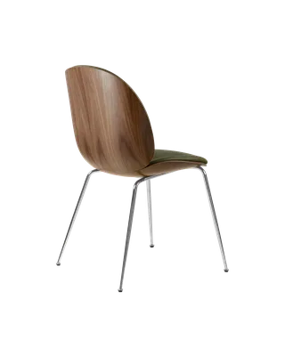 Beetle Dining Chair, 3D Veneer & Front Upholstered by GUBI in Soft Leather, GUBI (Army, Standard), Chrome, American Walnut Semi Matt Lacquered, EU – product photo 2 of 3