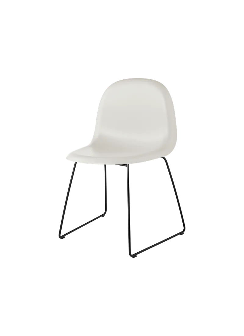 GUBI 3D Dining Chair, Un-Upholstered by GUBI in Alabaster White, Matt Black, Sledge base – product photo