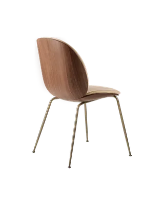 Beetle Dining Chair, 3D Veneer & Front Upholstered by GUBI in Flair Special FR, Dedar (134, Standard), Antique Brass, American Walnut Semi Matt Lacquered, EU – product photo 2 of 3