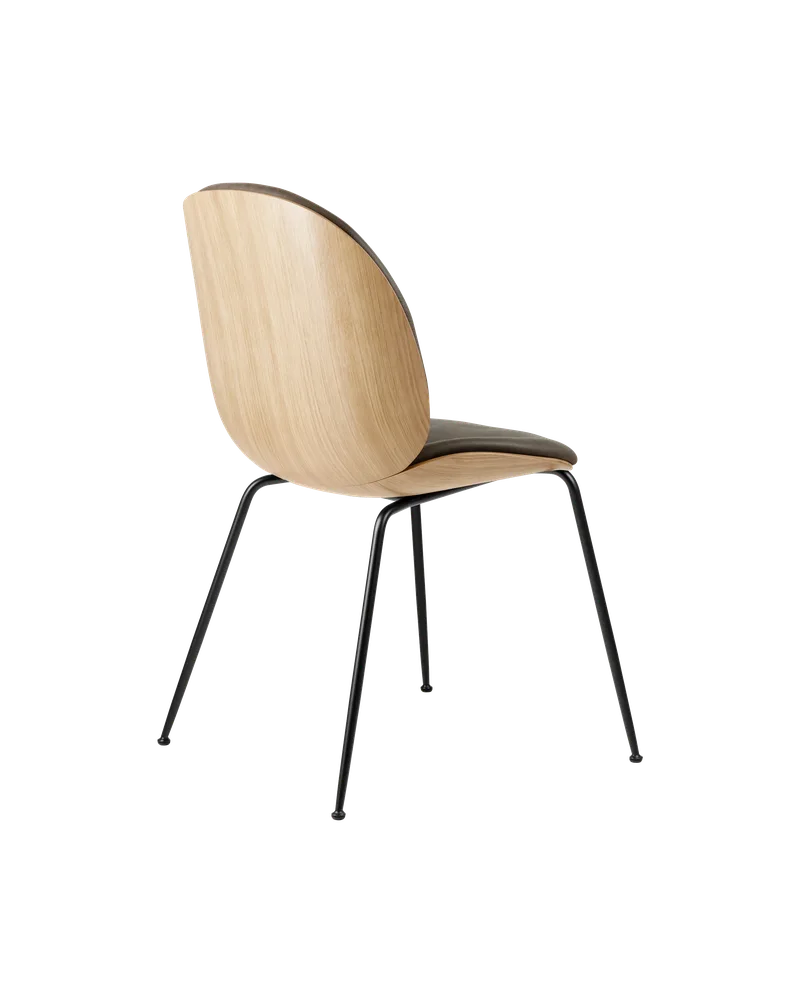 Beetle Dining Chair, 3D Veneer & Front Upholstered by GUBI in Soft Leather, GUBI (Gray, Standard), Matt Black, Oak Semi Matt Lacquered, EU – product photo 2 of 3