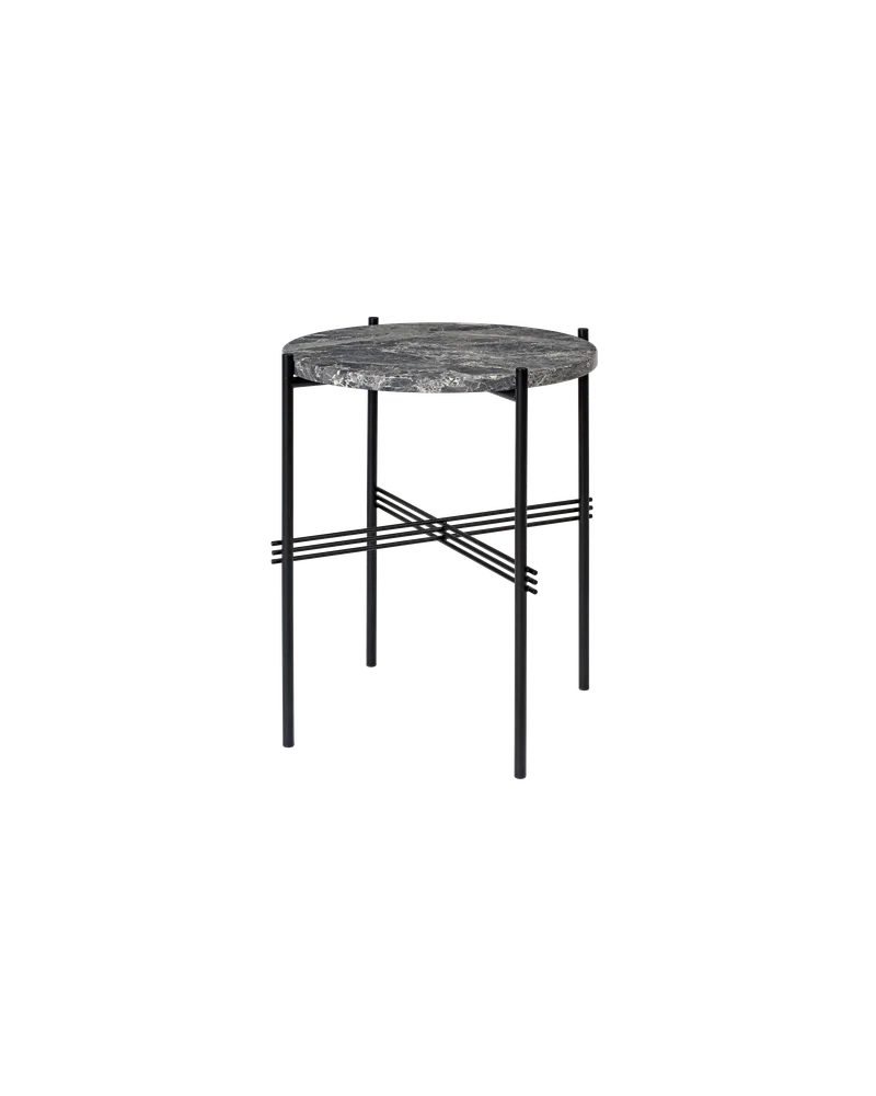 TS Side Table, Round van GUBI in Grey Emperador Marble, Black base – productfoto