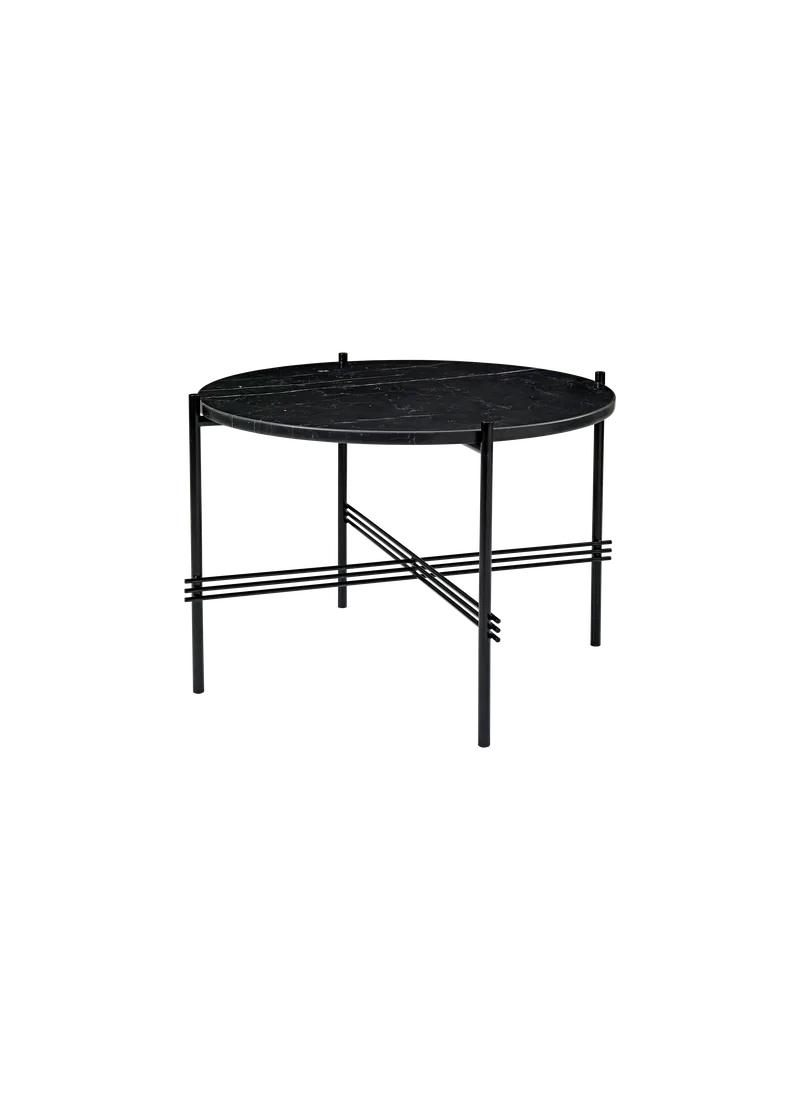 TS Coffee Table, Round van GUBI in Black Marquina Marble, Black base, Ø55 cm – productfoto