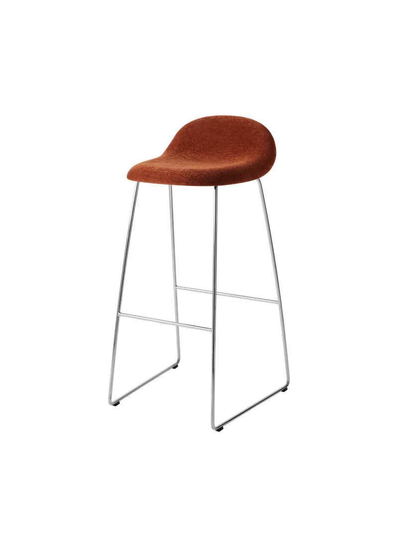 GUBI 3D Bar Stool, Fully Upholstered van GUBI in Belsuede Special FR, Dedar (133, Standard), Stainless Steel – productfoto
