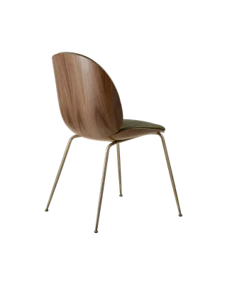 Beetle Dining Chair, 3D Veneer & Front Upholstered by GUBI in Soft Leather, GUBI (Army, Standard), Antique Brass, American Walnut Semi Matt Lacquered, GLOBAL – product photo 6 of 7