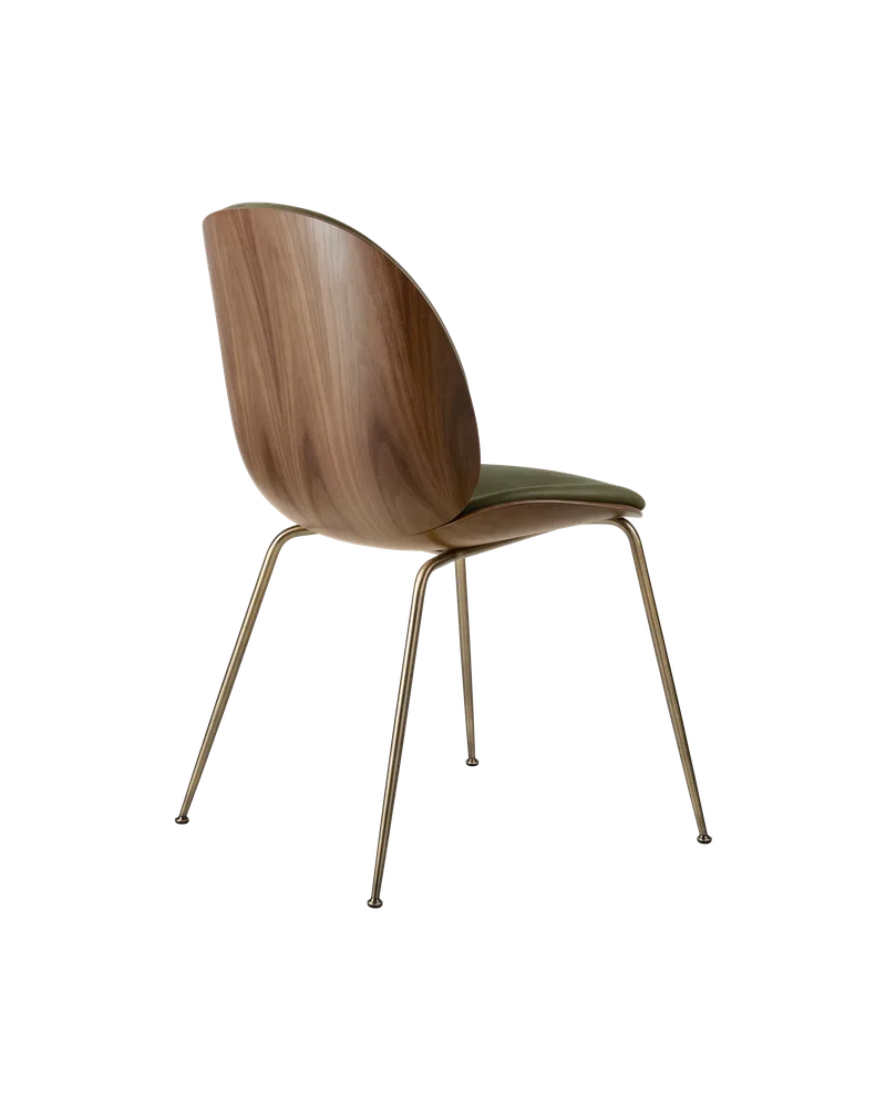 Beetle Dining Chair, 3D Veneer & Front Upholstered by GUBI in Soft Leather, GUBI (Army, Standard), Antique Brass, American Walnut Semi Matt Lacquered, GLOBAL – product photo 6 of 7