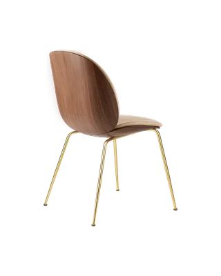 Beetle Dining Chair, 3D Veneer & Front Upholstered by GUBI in Flair Special FR, Dedar (134, Standard), Brass Semi Matt, American Walnut Semi Matt Lacquered, EU – product photo 2 of 3