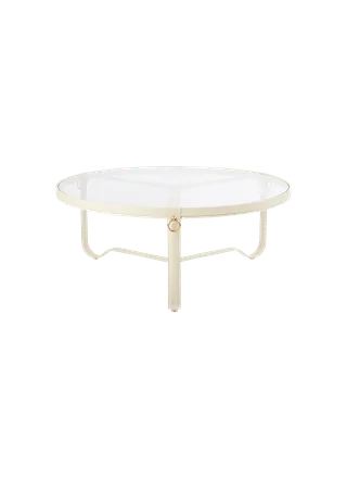 Adnet Coffee Table, Circular by GUBI in Cream Leather, Glass, Ø100 cm – product photo 3 of 3