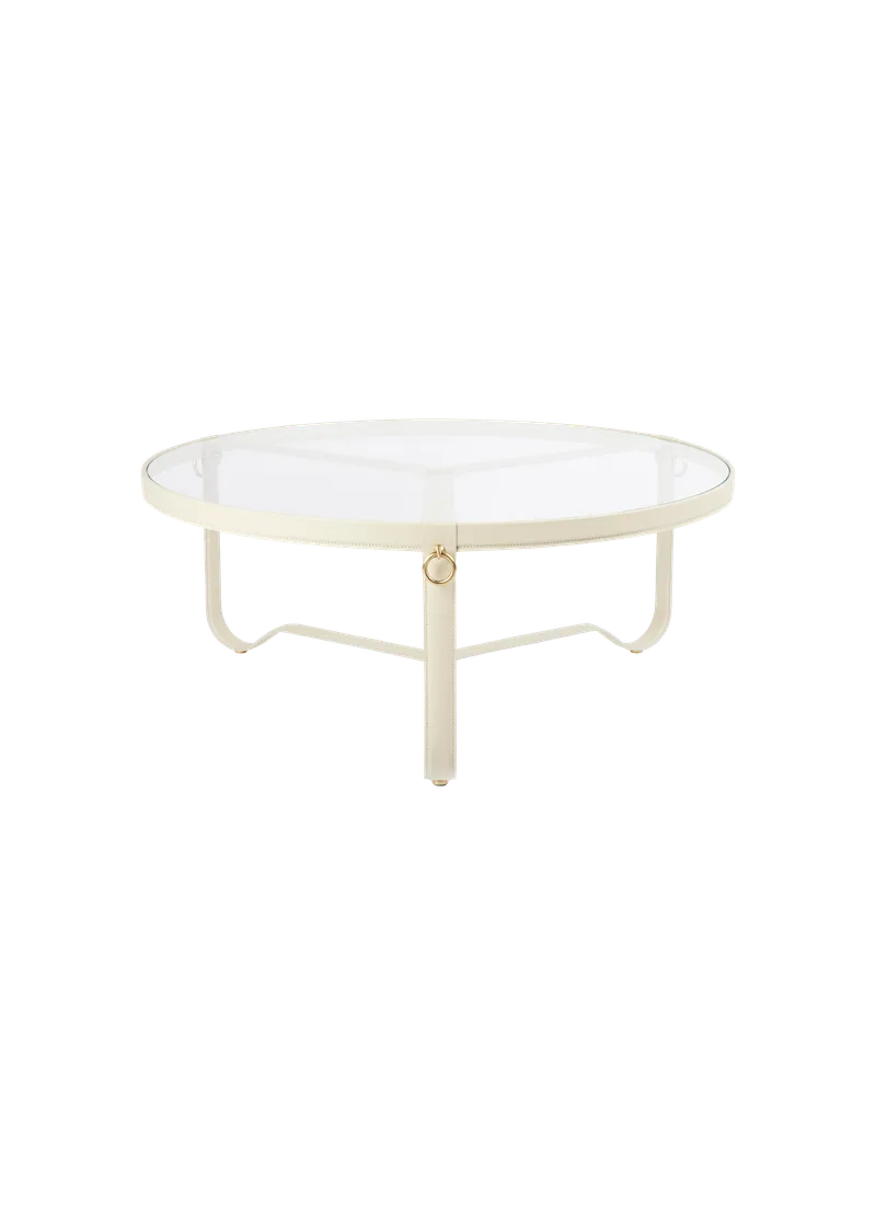 Adnet Coffee Table, Circular by GUBI in Cream Leather, Glass, Ø100 cm – product photo 3 of 3