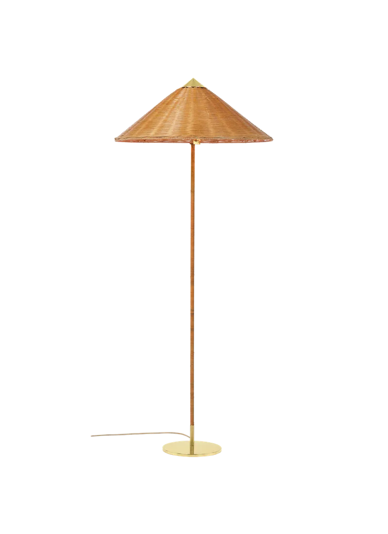 9602 Floor Lamp van GUBI in Wicker Willow, Brass, EU – productfoto 7 van 7