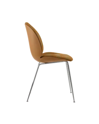 Beetle Dining Chair, Front Upholstered by GUBI in Kvadrat Sahco, Acca Stripe 0331, Chrome, Amber Brown – product photo 3 of 5