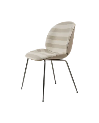 Beetle Dining Chair, Front Upholstered by GUBI in Kvadrat Sahco, Acca Stripe 0131, Black Chrome, New Beige – product photo 5 of 5