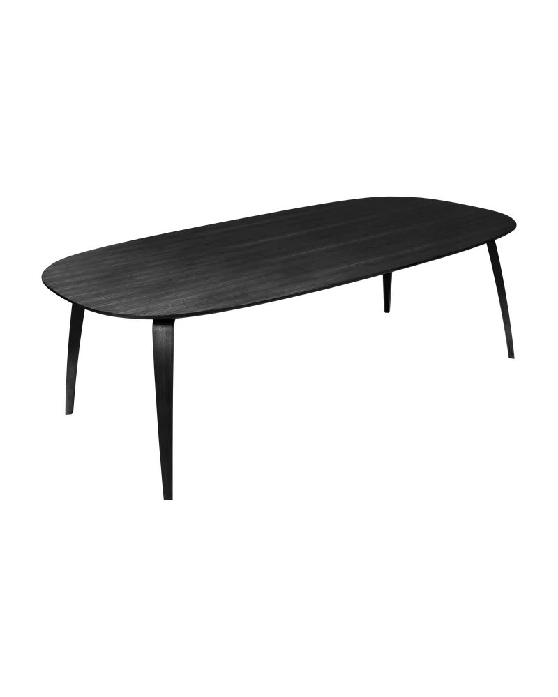 GUBI Dining Table, Elliptical by GUBI in Black Stained Ash Semi Matt Lacquered, Black stained beech base, 120 × 230 cm – product photo