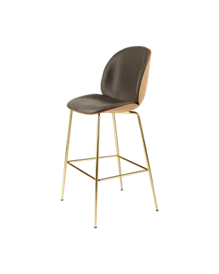 Beetle Bar Chair, 3D Veneer & Front Upholstered by GUBI in Soft Leather, GUBI (Gray, Standard), Oak Semi Matt Lacquered, Brass Semi Matt – product photo 2 of 2