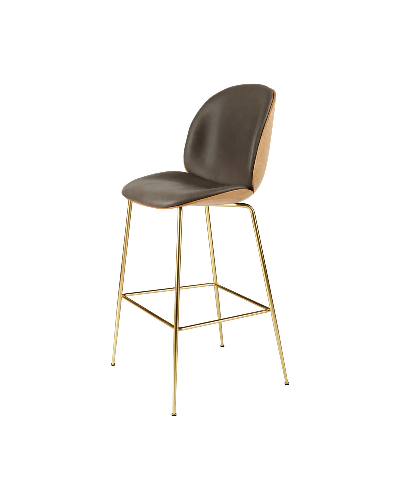 Beetle Bar Chair, 3D Veneer & Front Upholstered by GUBI in Soft Leather, GUBI (Gray, Standard), Oak Semi Matt Lacquered, Brass Semi Matt – product photo 2 of 2