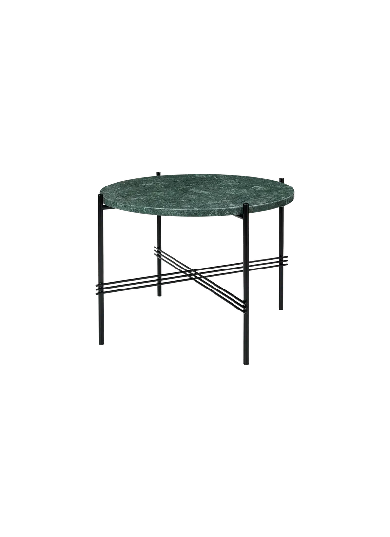 TS Coffee Table, Round van GUBI in Green Guatemala Marble, Black base, Ø55 cm – productfoto