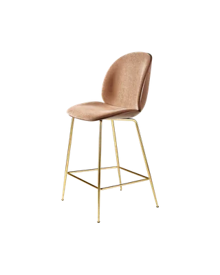 Beetle Counter Chair, 3D Veneer & Front Upholstered by GUBI in American Walnut Semi Matt Lacquered, Brass Semi Matt, Belsuede Special FR, Dedar (132, Standard) – product photo 2 of 2