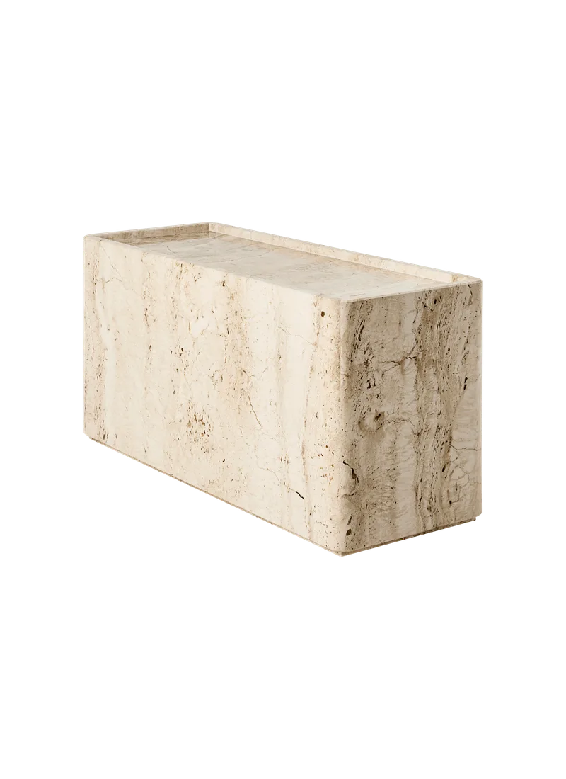 Pietra, Side Table by GUBI in Neutral White Travertine, Large – product photo