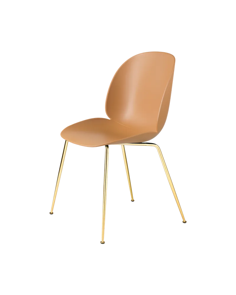 Beetle Dining Chair, Un-Upholstered by GUBI in Amber Brown, Conic base, Brass Semi Matt – product photo 3 of 3