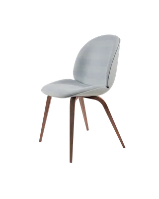 Beetle Dining Chair, Front Upholstered van GUBI in Kvadrat Sahco, Acca Stripe 0731, American Walnut, Lunar Gray – productfoto 5 van 5