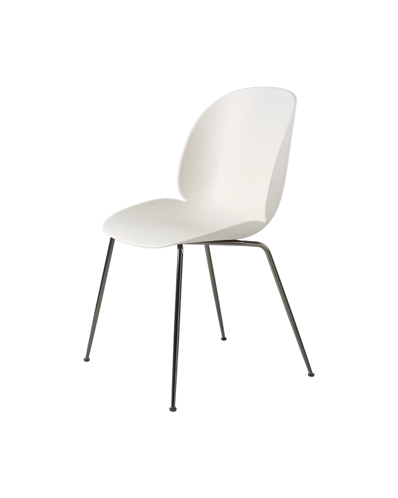 Beetle Dining Chair, Un-Upholstered von GUBI in Alabaster White, Conic base, Black Chrome – Produktfoto 3 von 3