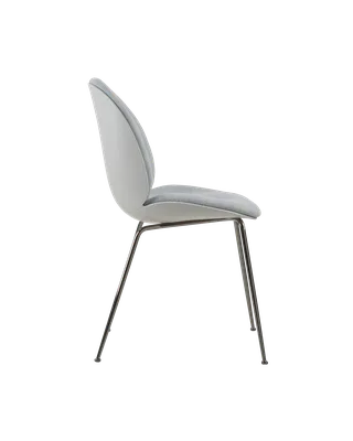 Beetle Dining Chair, Front Upholstered van GUBI in Kvadrat Sahco, Acca Stripe 0731, Black Chrome, Lunar Gray – productfoto 3 van 5