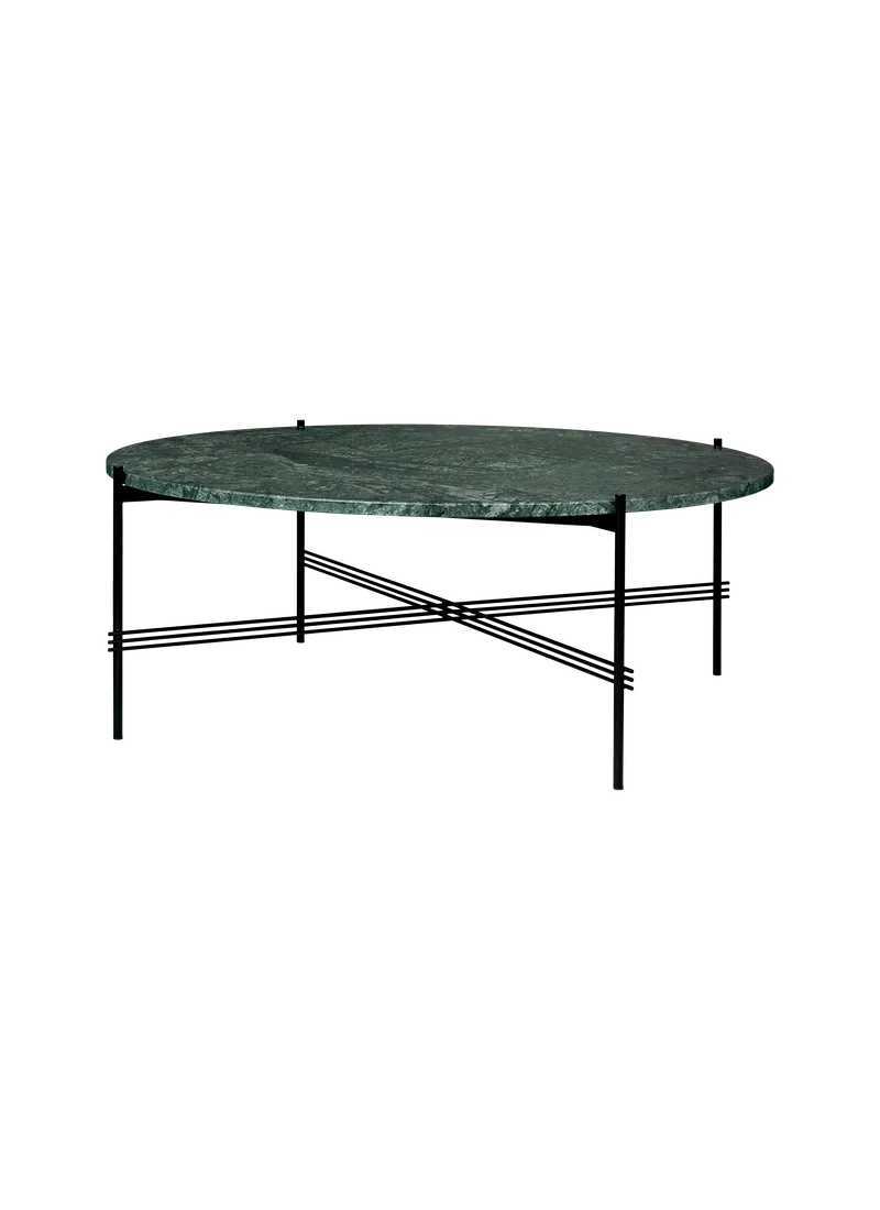 TS Coffee Table, Round by GUBI in Green Guatemala Marble, Black base, Ø105 cm – product photo