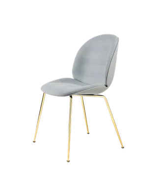 Beetle Dining Chair, Front Upholstered van GUBI in Kvadrat Sahco, Acca Stripe 0731, Brass Semi Matt, Lunar Gray – productfoto 5 van 5