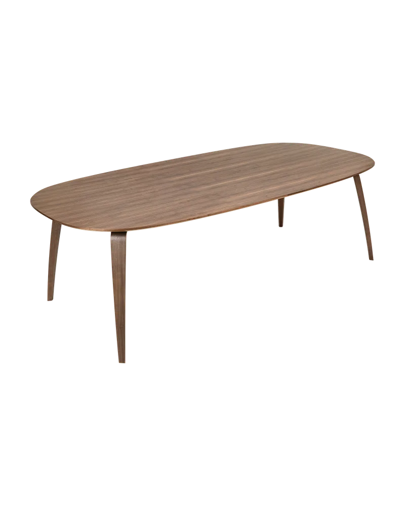 GUBI Dining Table, Elliptical by GUBI in American Walnut Semi Matt Lacquered, American Walnut Semi Matt Lacquered, 120 × 230 cm – product photo