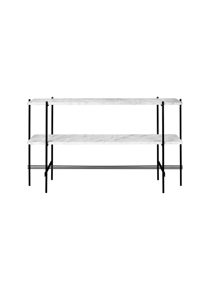 TS Console von GUBI in White Carrara Marble, Black base, 120 × 30 × 72 cm – Produktfoto