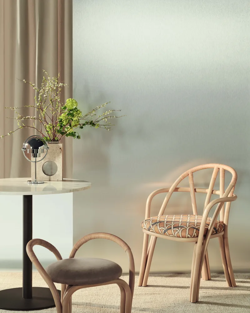 Bistra Dining Armchair by GUBI in Reales Pattern, GUBI (002, Standard), Natural Lacquered Rattan – interior photo 1 of 7