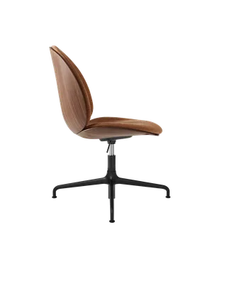 Beetle Meeting Chair, 3D Veneer & Front Upholstered by GUBI in Belsuede Special FR, Dedar (132, Standard), American Walnut Semi Matt Lacquered, Height adjustable 4-star base, Matt Black – product photo 1 of 3