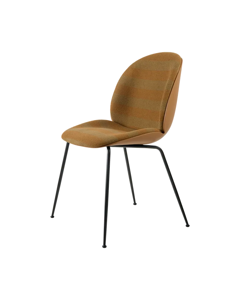 Beetle Dining Chair, Front Upholstered by GUBI in Kvadrat Sahco, Acca Stripe 0331, Matt Black, Amber Brown – product photo 5 of 5