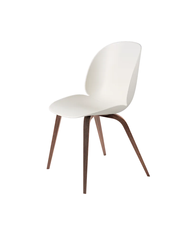 Beetle Dining Chair, Un-Upholstered von GUBI in Alabaster White, Wood base, American Walnut – Produktfoto 3 von 3