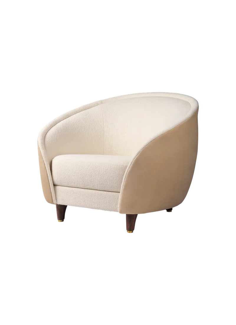 Revers Lounge Chair by GUBI in Harp, GUBI (24 Ivory, Standard), Chamois, GUBI (1716 Doeskin, Standard), American Walnut – product photo